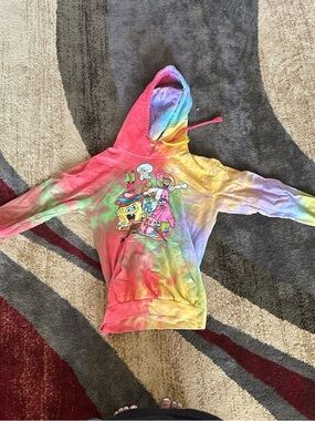Nickelodeon Tie-Dye SpongeBob Group Pullover Hoodie - Pink, Yellow, Green, Blue